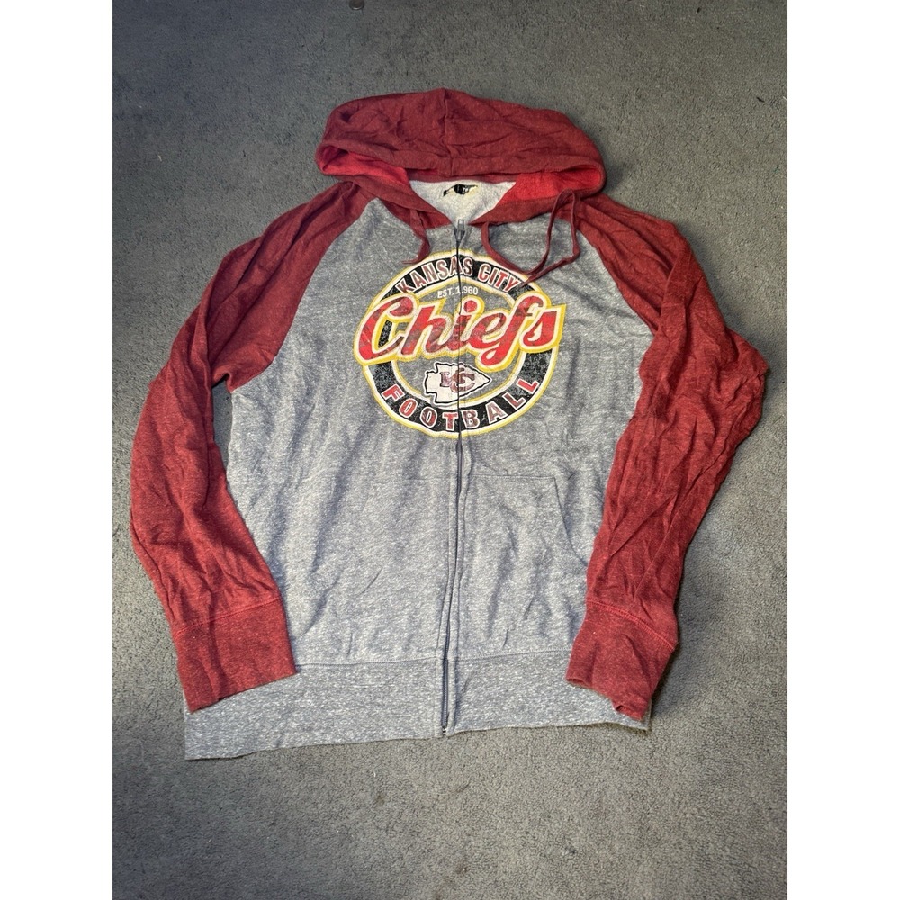 Kansas City Chiefs Zip Hoodie Mens Medium  Gray Red NFL Football Sweatshirt